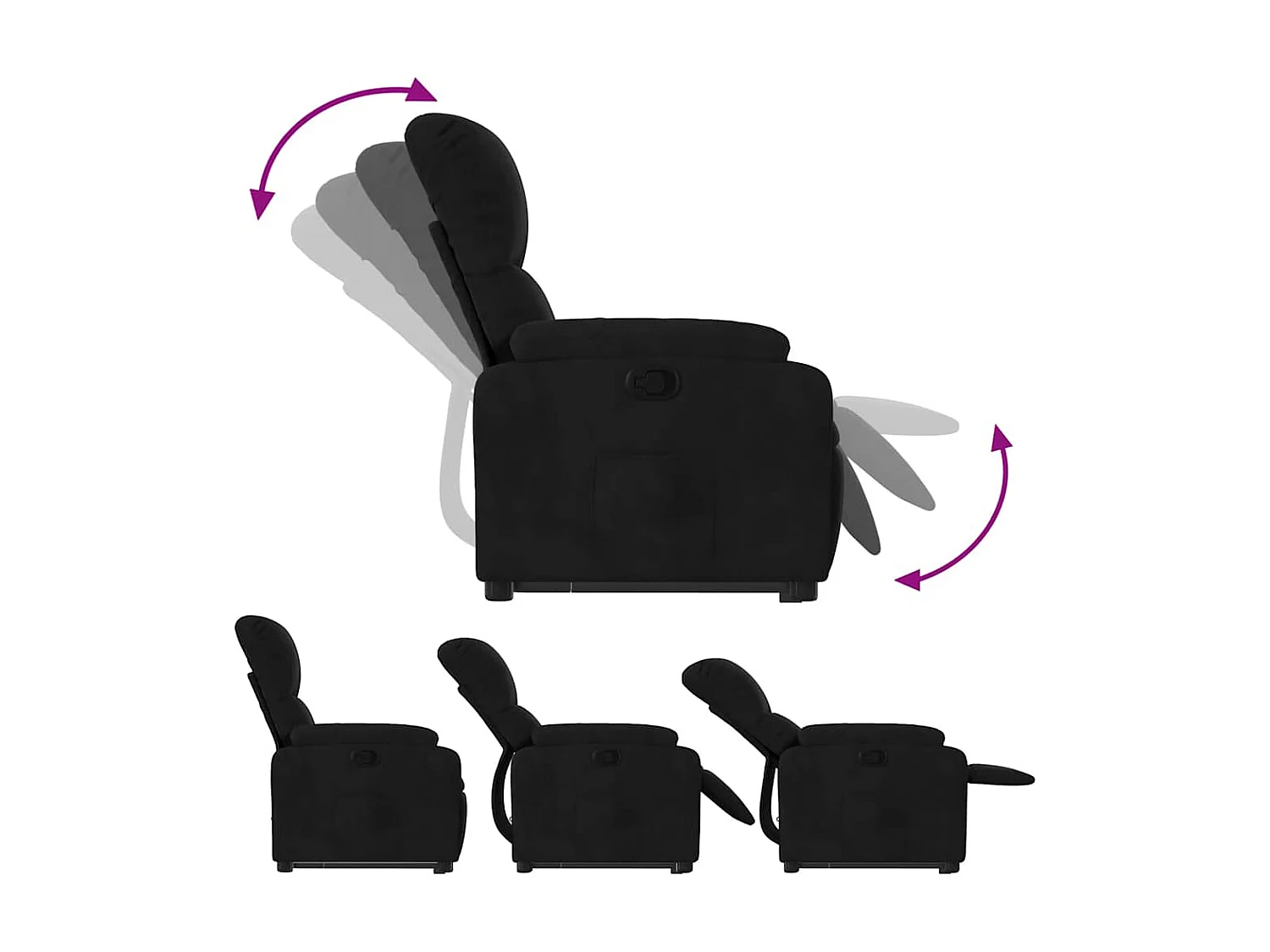 Fauteuil inclinable-Chaise de relax-Fauteuil salon noir tissu microfibre SHL4114