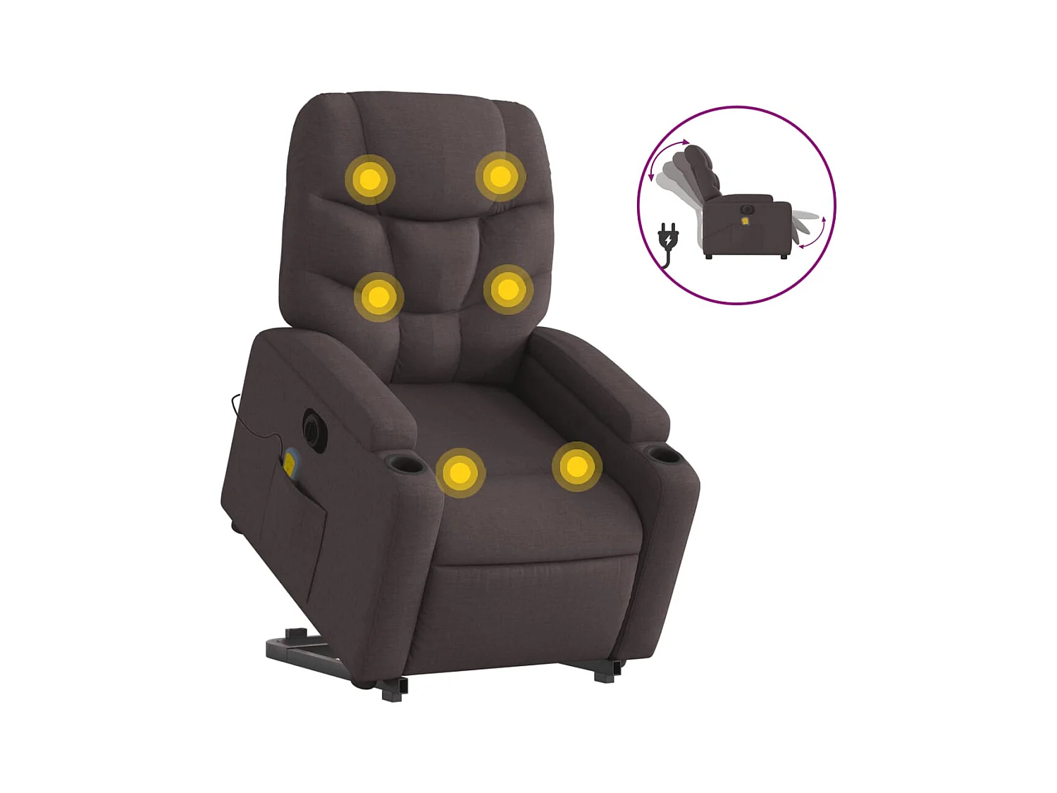 Sillón de salón | Silla | Sillón masaje eléctrico reclinable elevable tela marrón oscuro SHL4951