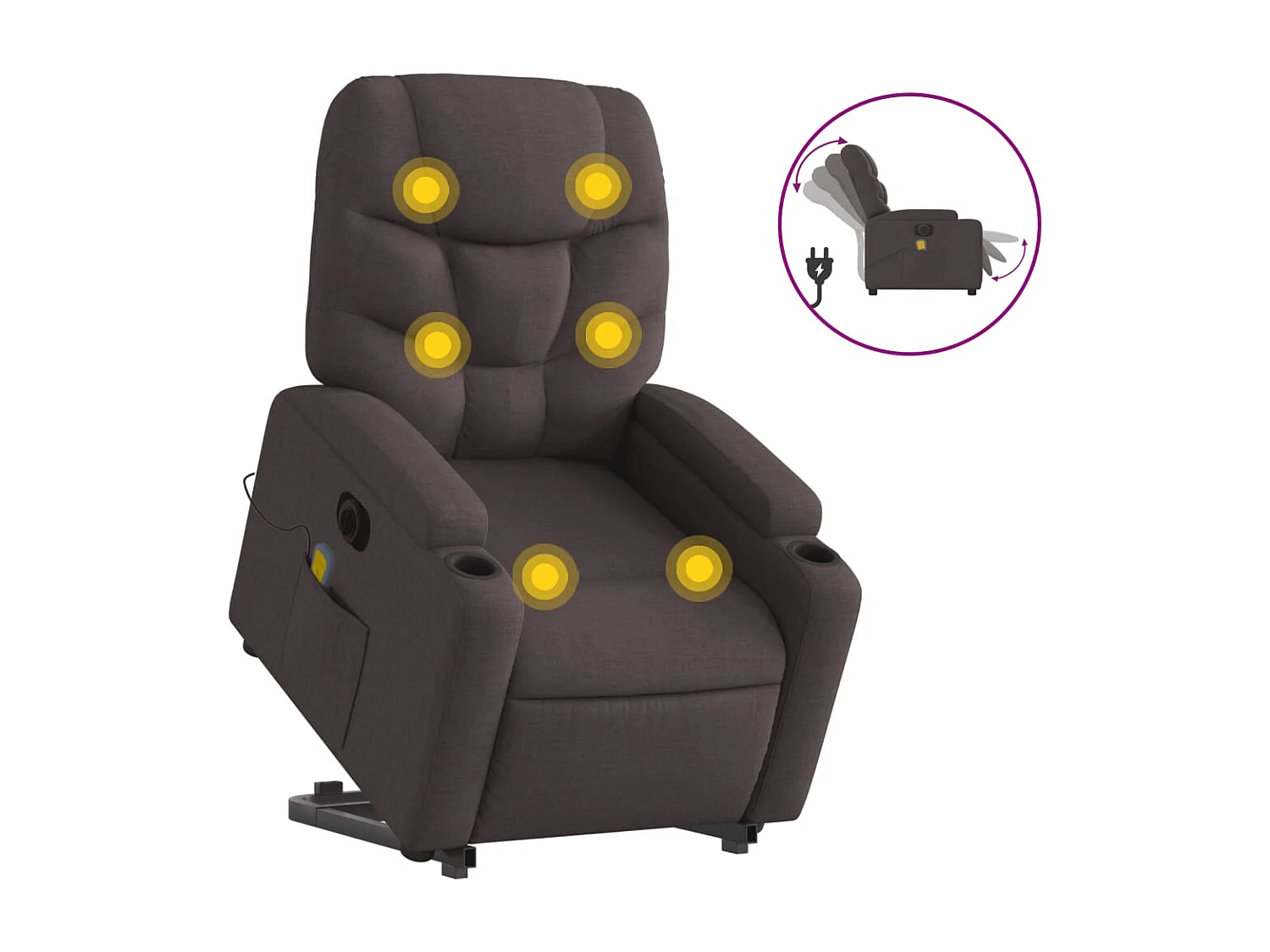 Fauteuil inclinable électrique-Chaise-Fauteuil de Massage Marron foncé Tissu SHL2560