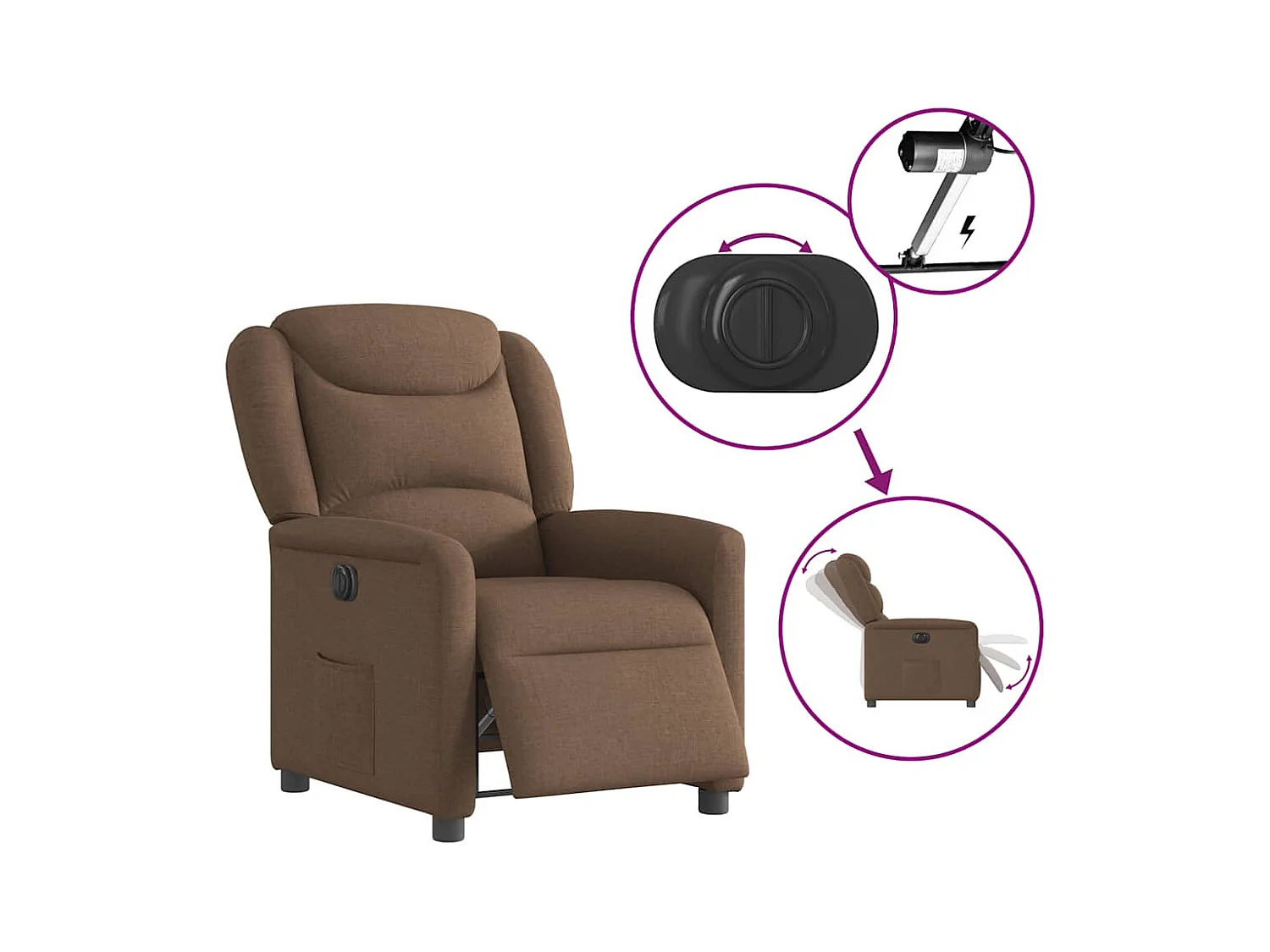 Fauteuil inclinable électrique-Chaise de relax-Fauteuil TV Marron Tissu SHL2306