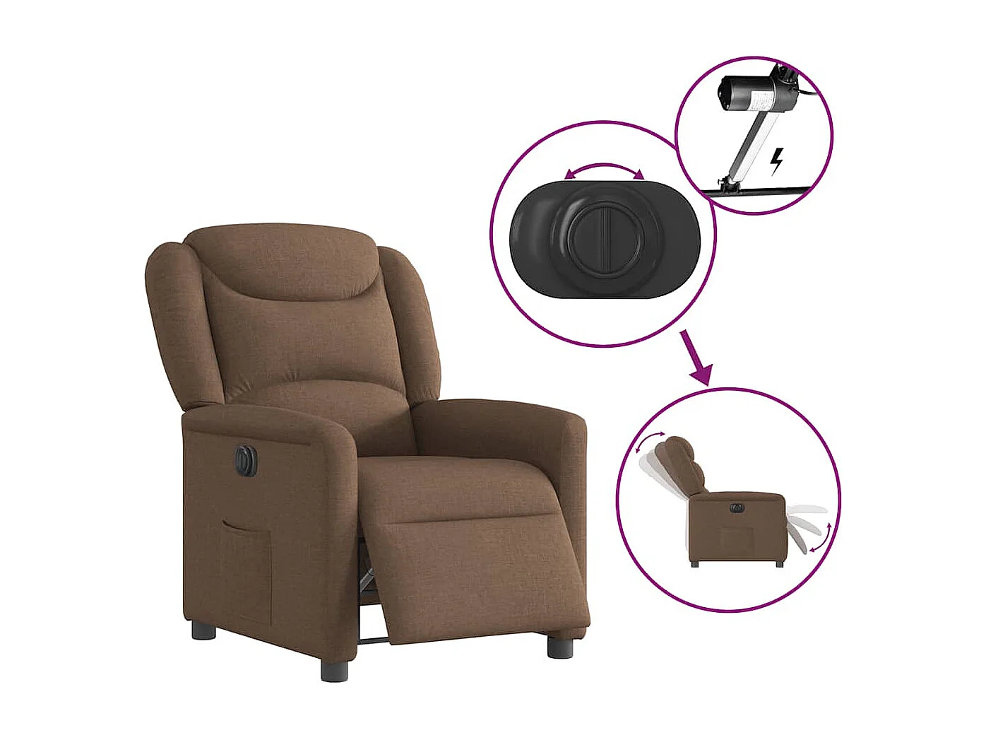 Fauteuil inclinable électrique-Chaise de relax-Fauteuil TV Marron Tissu SHL2306