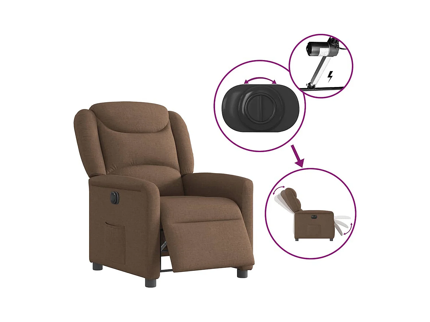 Fauteuil inclinable électrique-Chaise de relax-Fauteuil TV Marron Tissu SHL2306