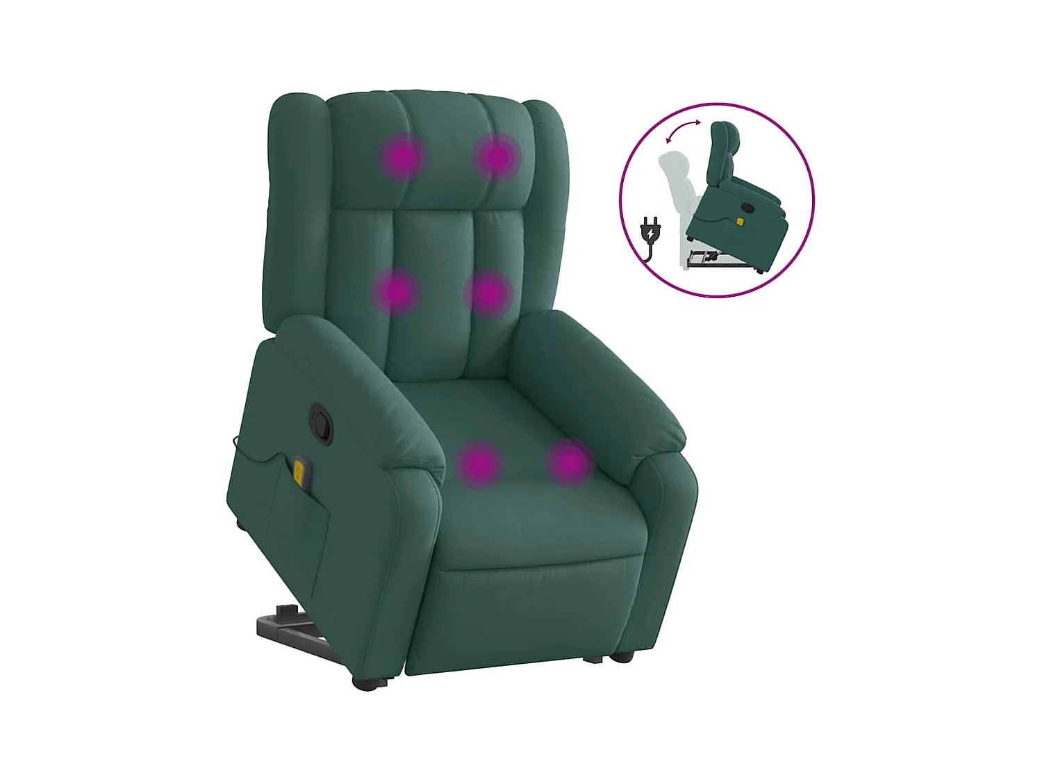 Poltrona Confortável | Poltrona reclinável elevatória de massagens tecido verde-escuro SHL628304