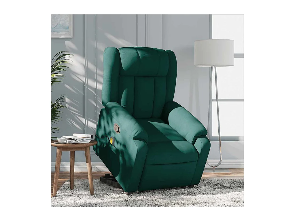 Poltrona Confortável | Poltrona reclinável elevatória de massagens tecido verde-escuro SHL628304