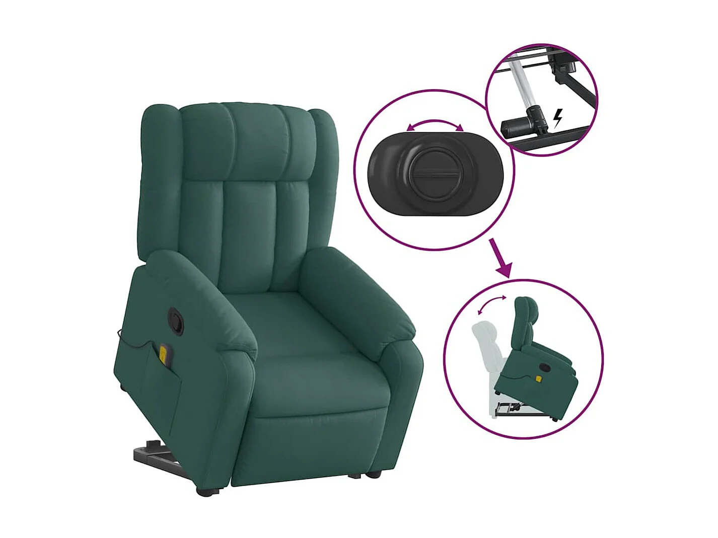 Silla de masaje reclinable de pie de tela verde oscura SHL8086