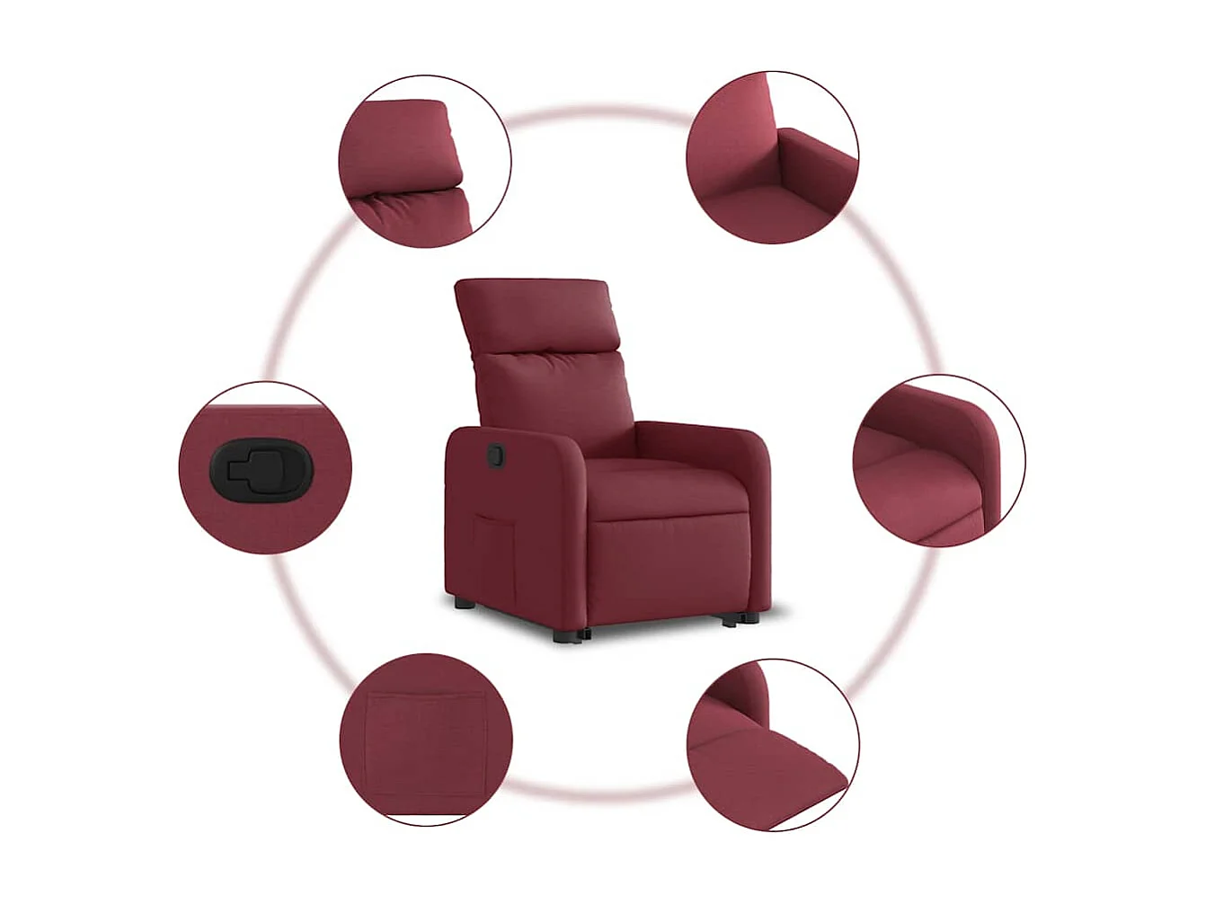 Fauteuil inclinable-Chaise de relax-Fauteuil TV rouge bordeaux tissu SHL4043