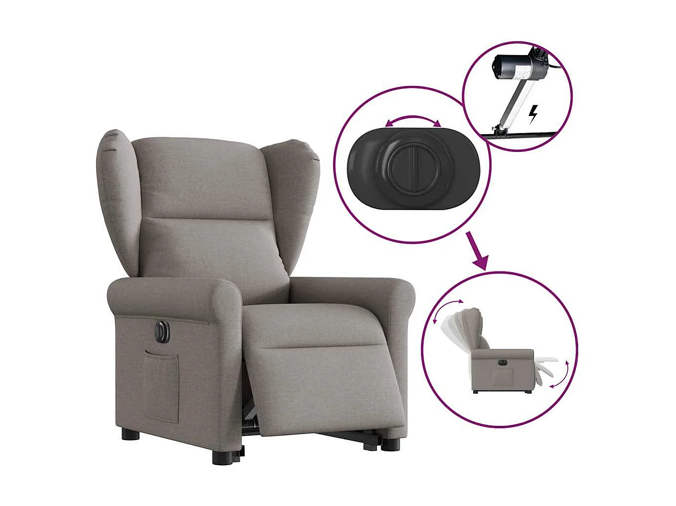 Fauteuil inclinable électrique-Chaise de relax-Fauteuil TV taupe tissu SHL3363