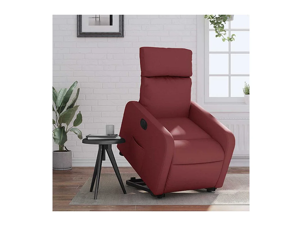 Silla de relax | Sillón elevable eléctrico cuero artificial rojo tinto SHL4192