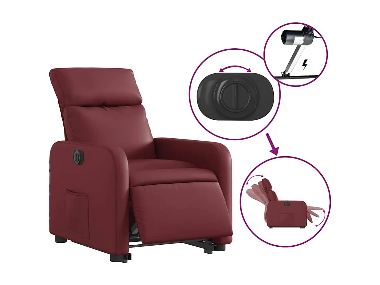 Fauteuil inclinable électrique-Chaise de relax-Fauteuil salon rouge bordeaux similicuir SHL4572