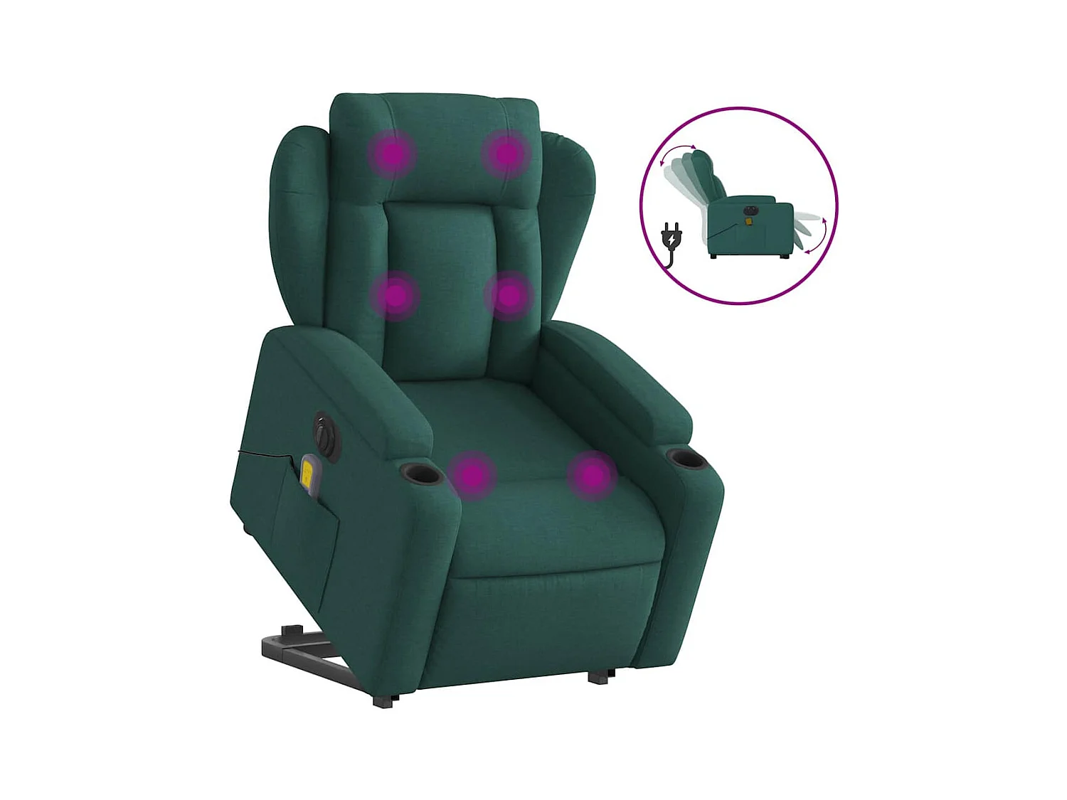 Poltrona elétrica elevatória massagens tecido verde-escuro SHL436269