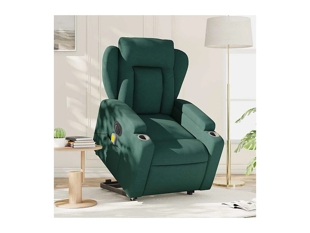 Poltrona elétrica elevatória massagens tecido verde-escuro SHL436269