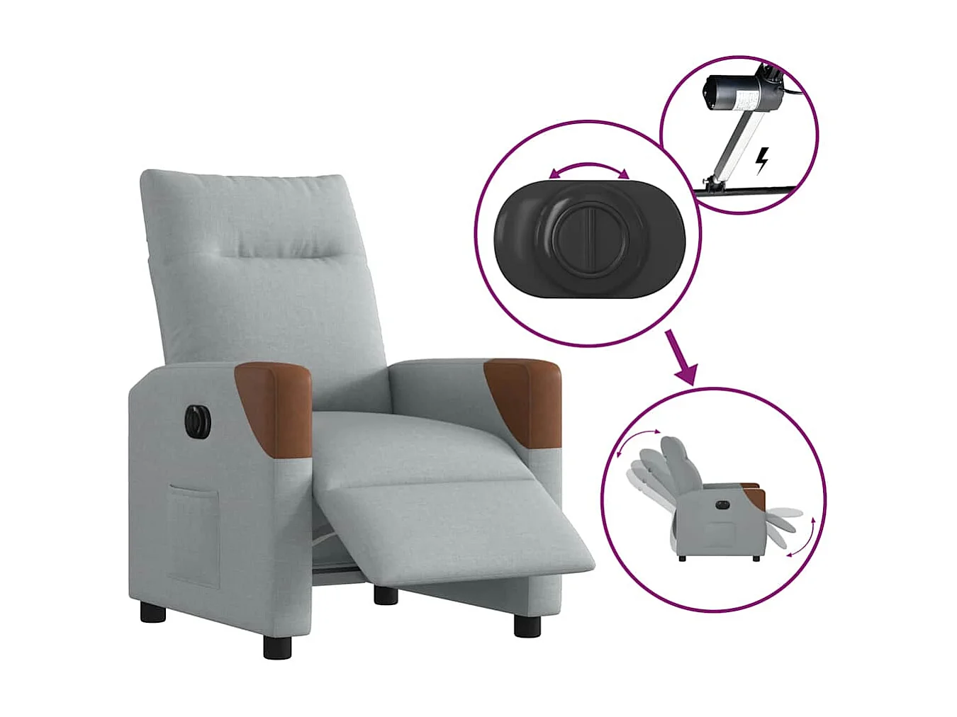 Fauteuil inclinable électrique-Chaise de relax-Fauteuil TV Gris clair Tissu SHL4594