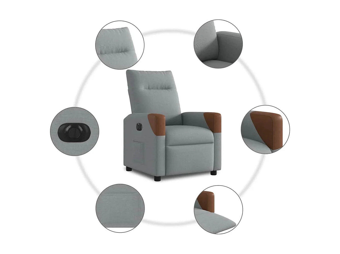 Fauteuil inclinable électrique-Chaise de relax-Fauteuil TV Gris clair Tissu SHL4594
