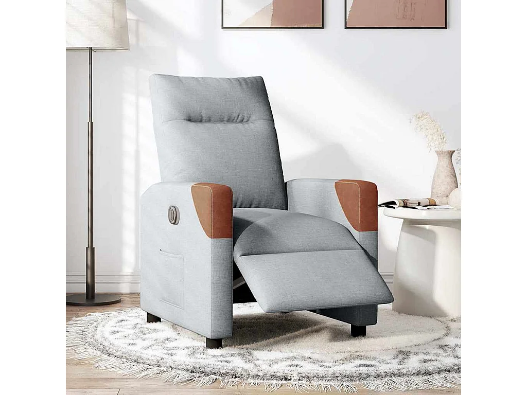 Relaxsessel Elektrisch | Lounge Sessel indoor Hellgrau Stoff SHL23065