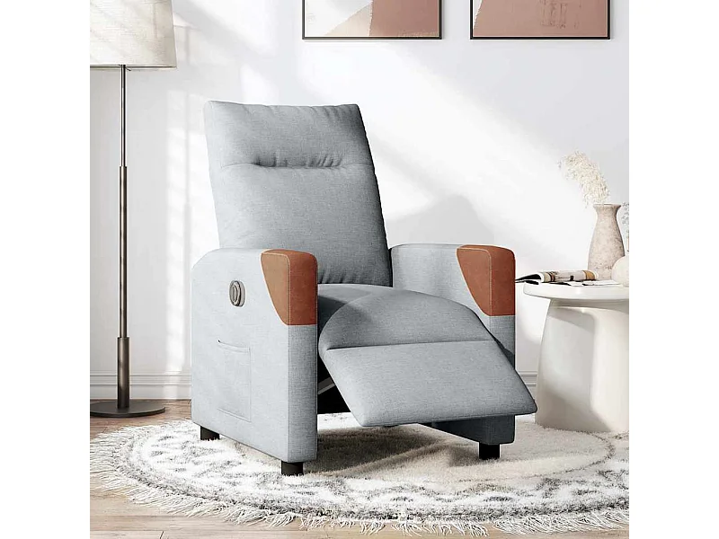 Relaxsessel Elektrisch | Lounge Sessel indoor Hellgrau Stoff SHL23065