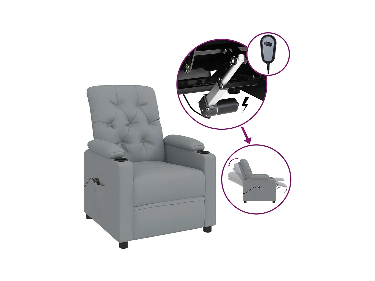 Fauteuil inclinable électrique-Chaise de relax-Fauteuil salon Gris clair Tissu SHL2625