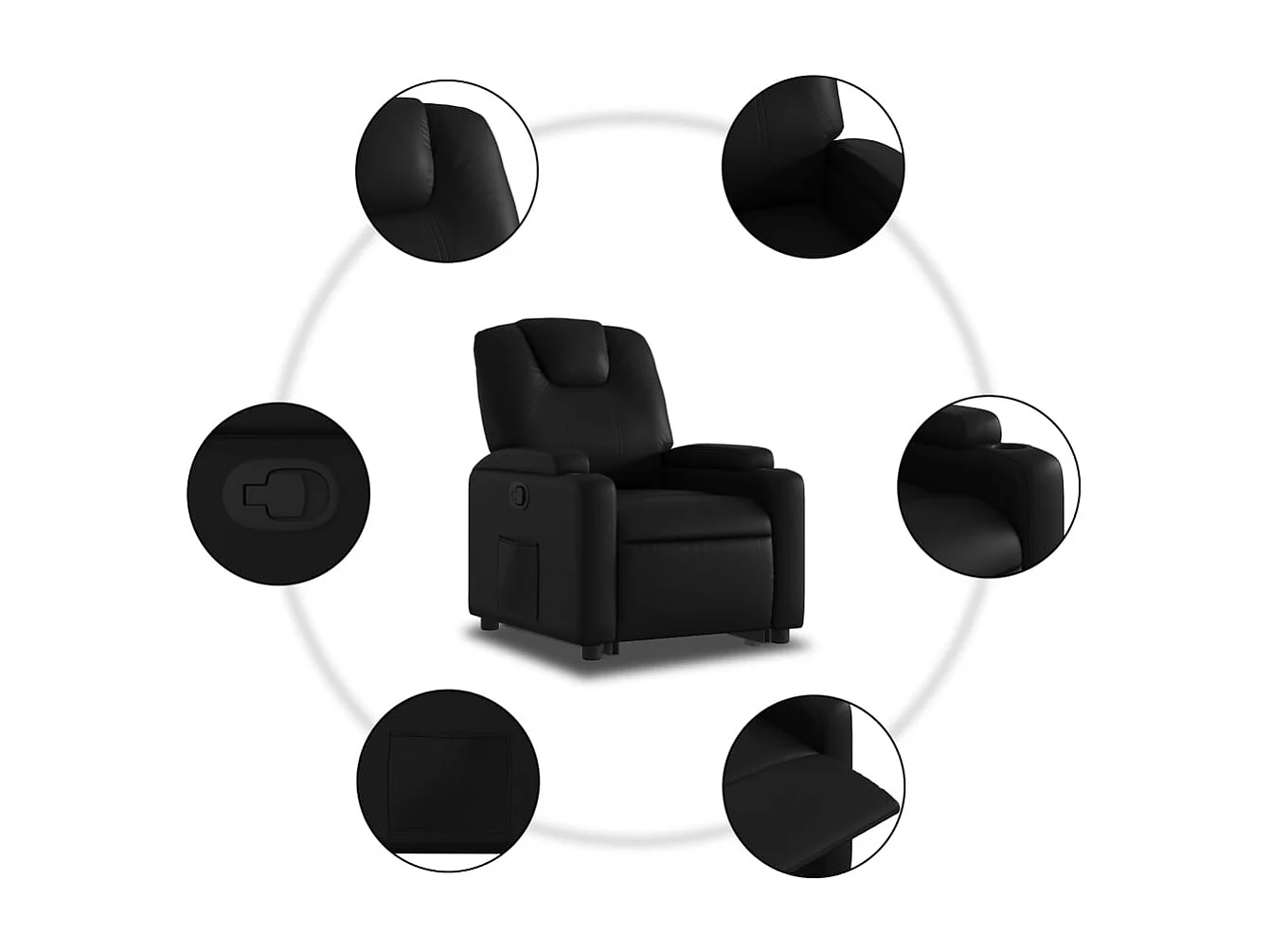 Sillón de relax | Sillón reclinable elevable cuero artificial negro SHL6874
