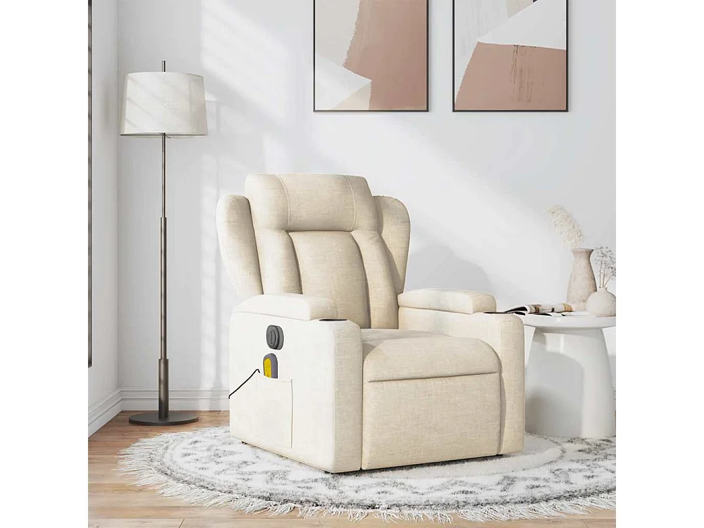 Fauteuil inclinable-Chaise de relax-Fauteuil de Massage Crème Tissu SHL3238
