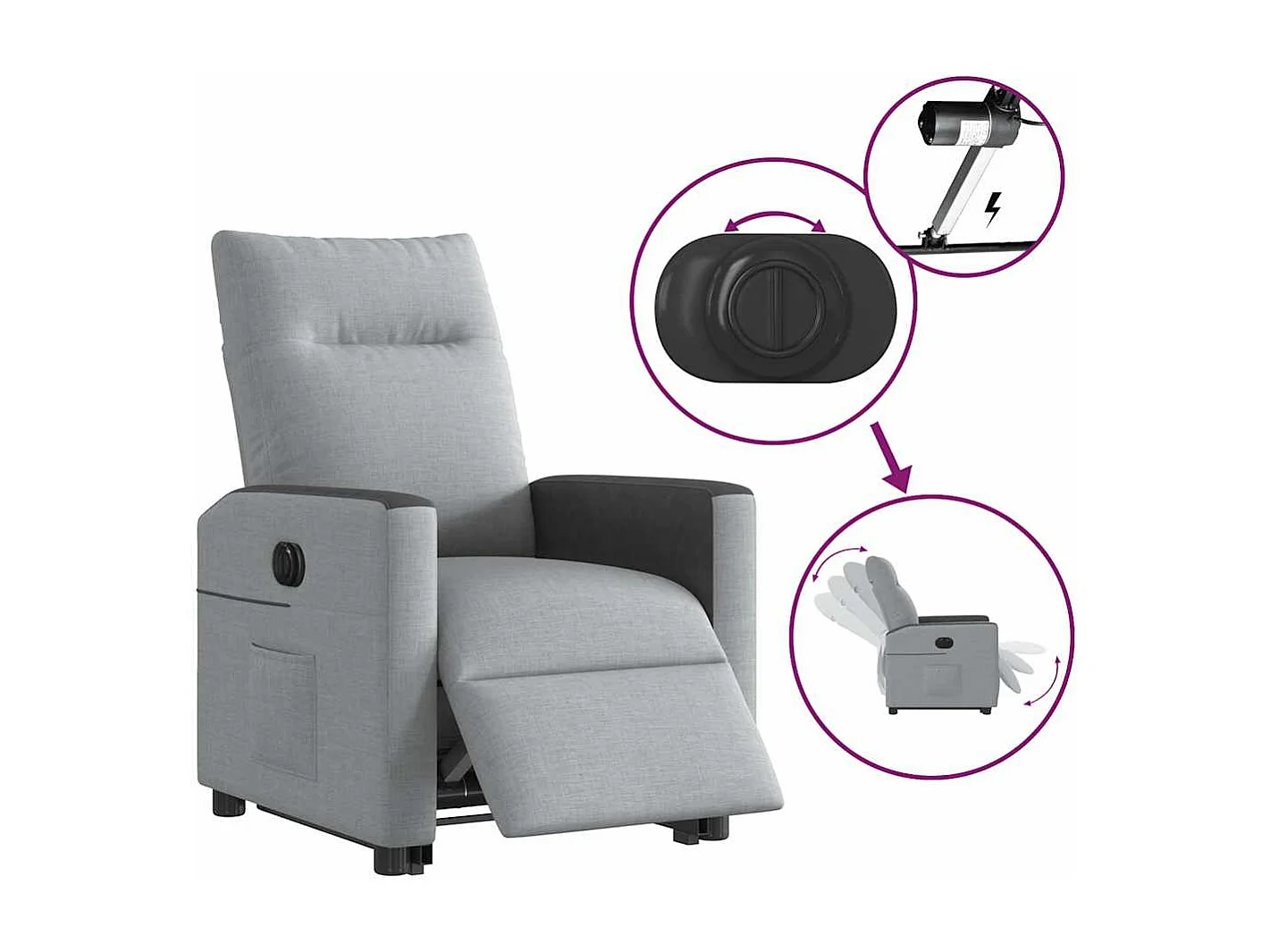 Silla de relax | Sillón eléctrico reclinable elevable de tela gris claro SHL2922