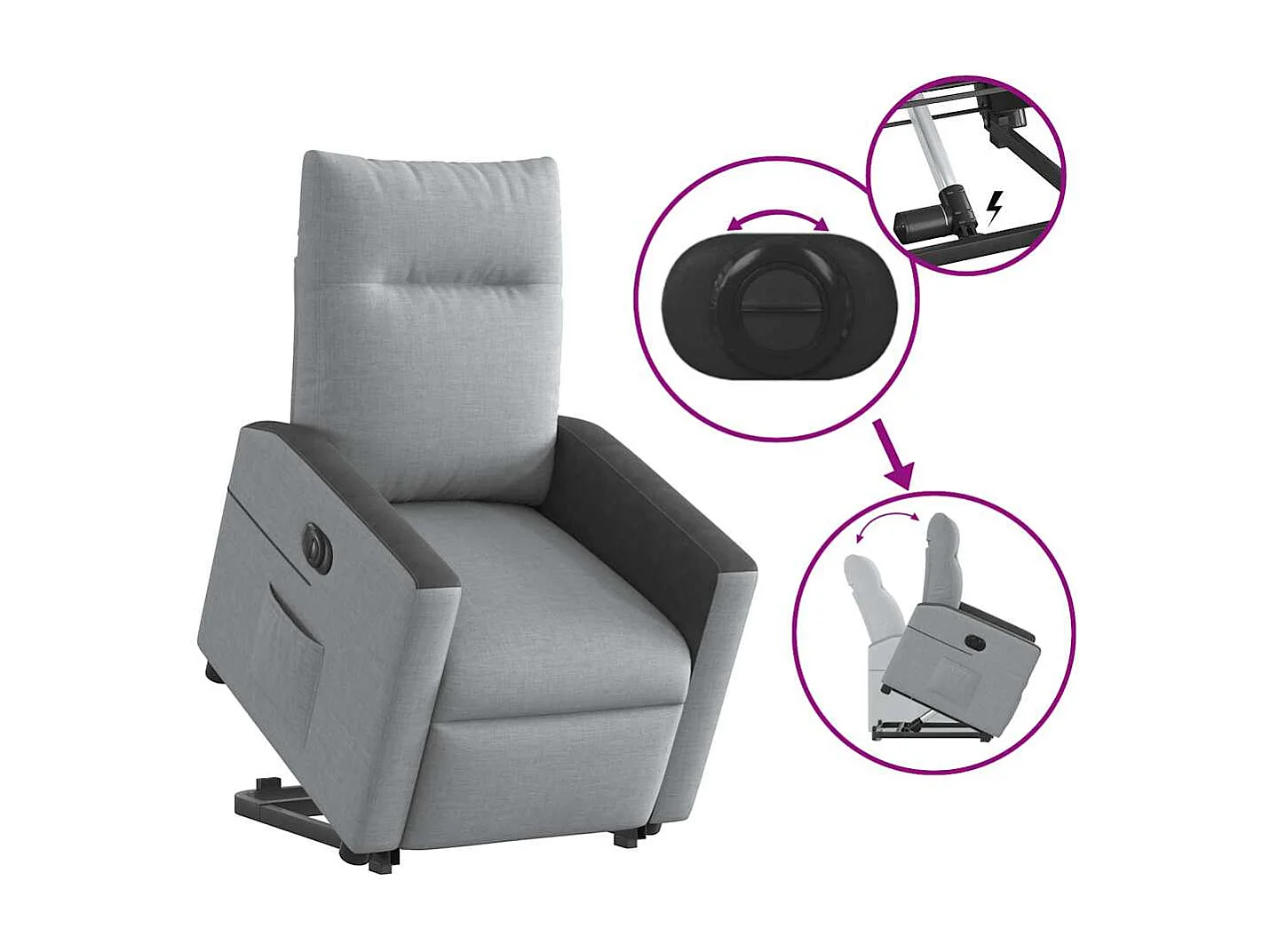 Fauteuil inclinable électrique-Chaise de relax-Fauteuil TV gris clair tissu SHL4571