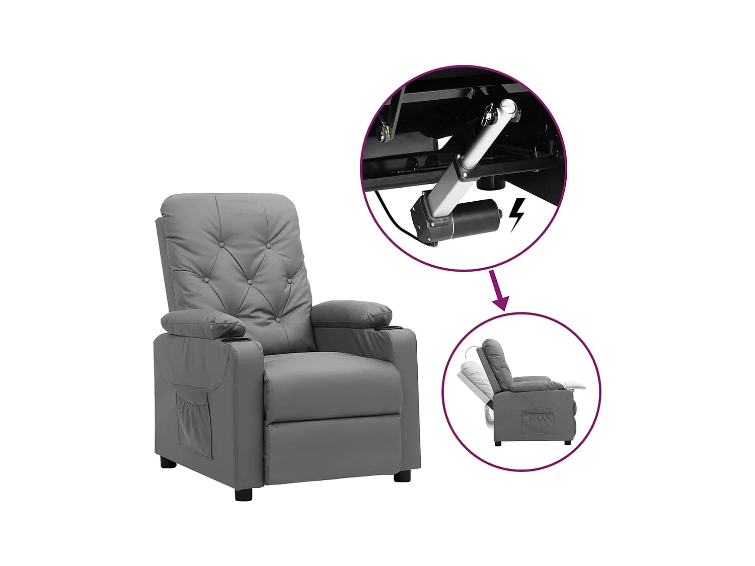 Silla de relax | Sillón elevable cuero sintético gris SHL7086