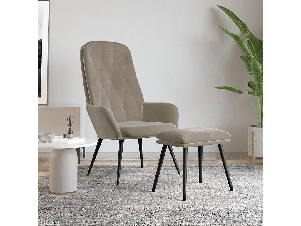 Fauteuil de relaxation Scandinave avec repose-pied Gris clair Velours SHL4271