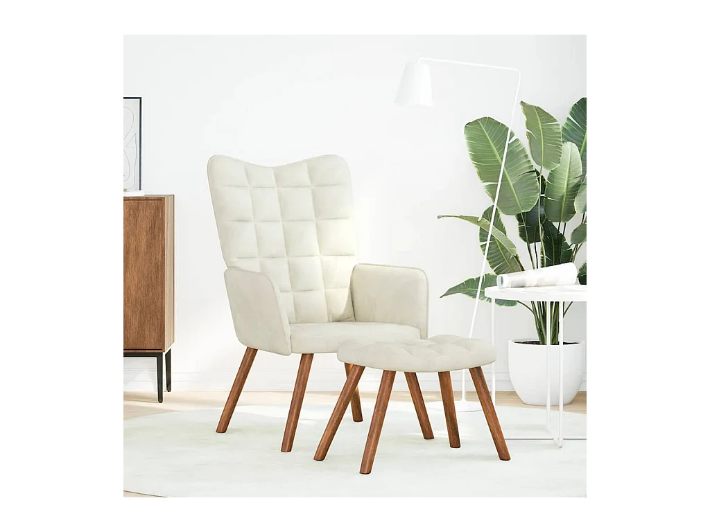Chaise de relaxation moderne avec tabouret-Fauteuil de Salon crème velours SHL3515