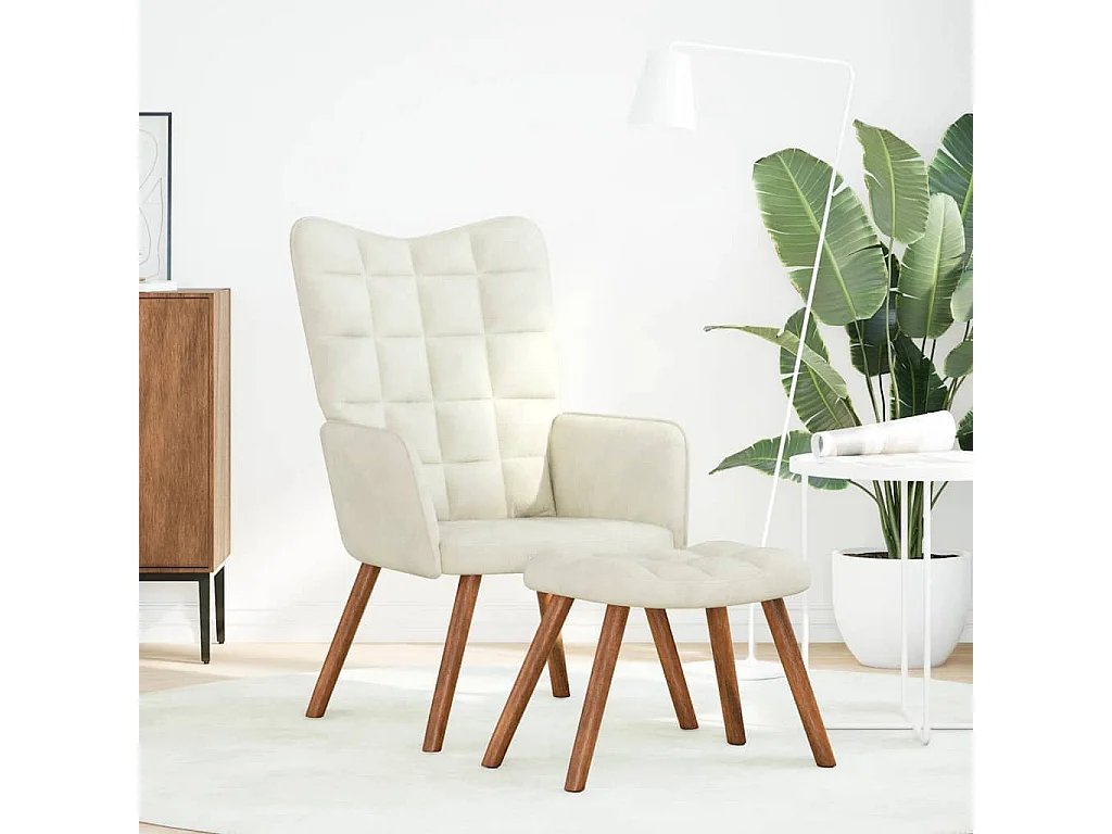 Chaise de relaxation moderne avec tabouret-Fauteuil de Salon crème velours SHL3515