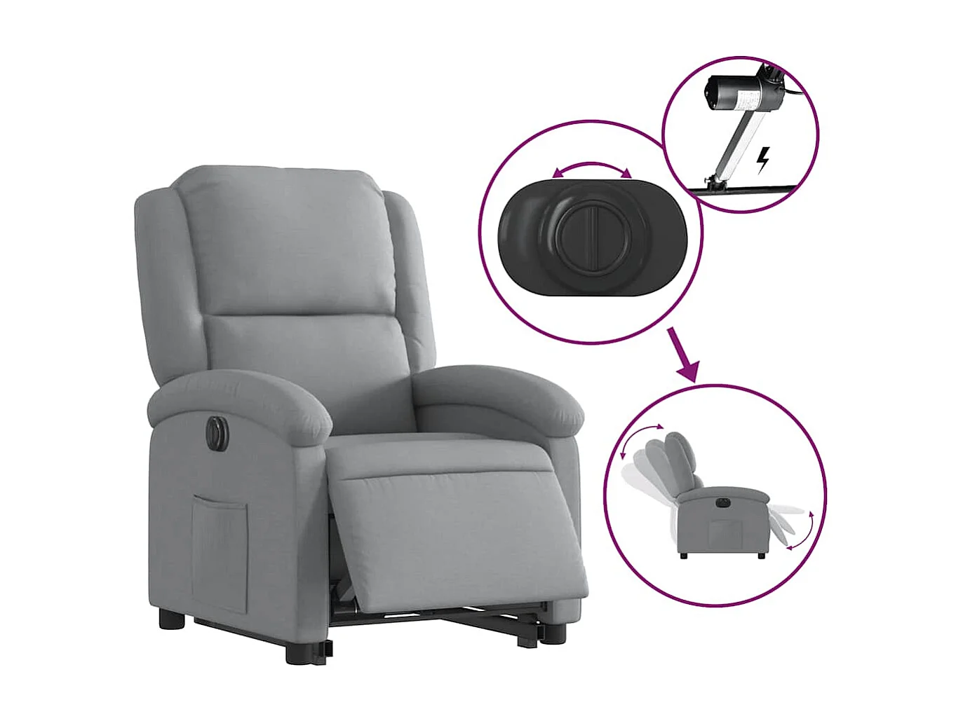 Silla de relax | Sillón eléctrico reclinable elevable de tela gris claro SHL3905