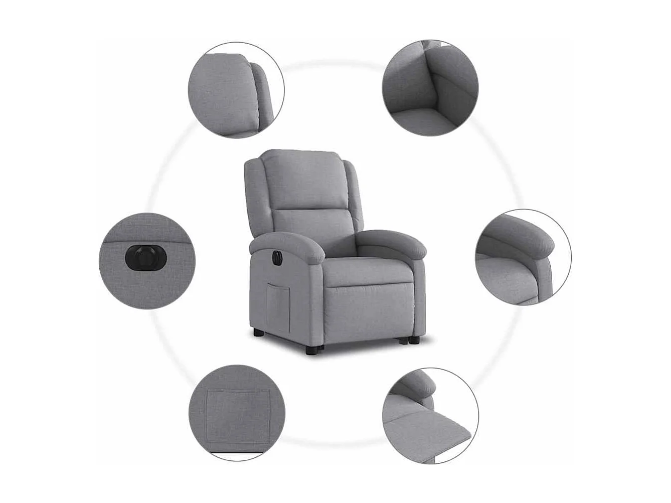 Silla de relax | Sillón eléctrico reclinable elevable de tela gris claro SHL3905