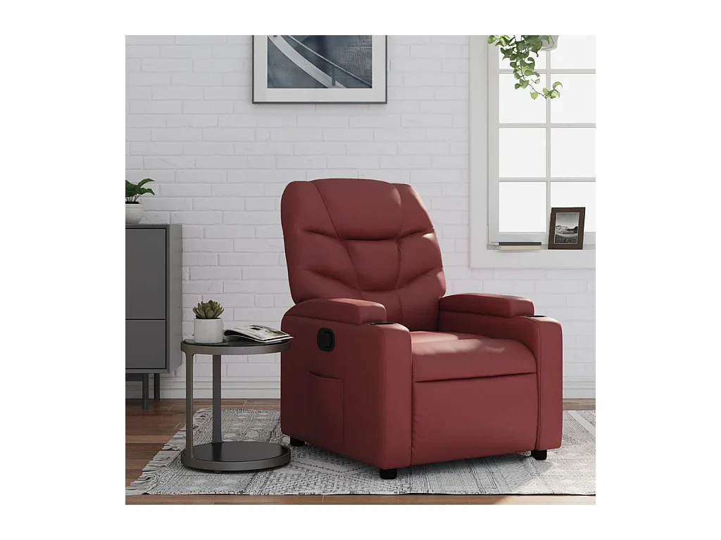 Sillón de relax | Sillón reclinable de cuero sintético rojo tinto SHL3354