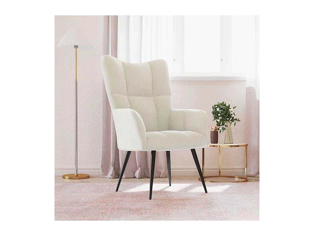Sillón de relax | Silla de relax de terciopelo color blanco crema SHL5990