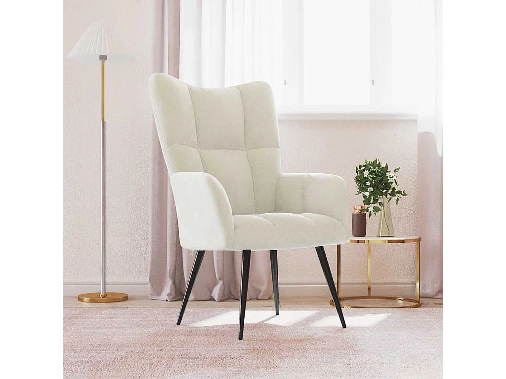 Relaxsessel | Lounge Sessel Cremeweiß Samt SHL64699