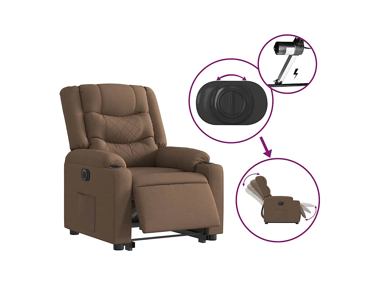 Poltrona Confortável | Poltrona reclinável elevatória elétrica tecido castanho SHL363725