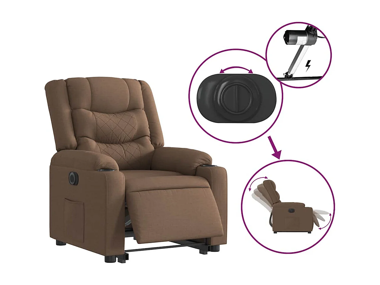 Fauteuil inclinable électrique-Chaise de relax-Fauteuil TV marron tissu SHL2994