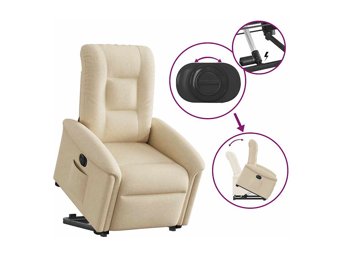 Silla de relax | Sillón eléctrico reclinable elevable de tela color crema SHL4732