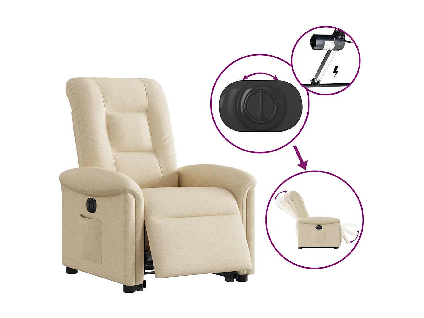 Silla de relax | Sillón eléctrico reclinable elevable de tela color crema SHL4732