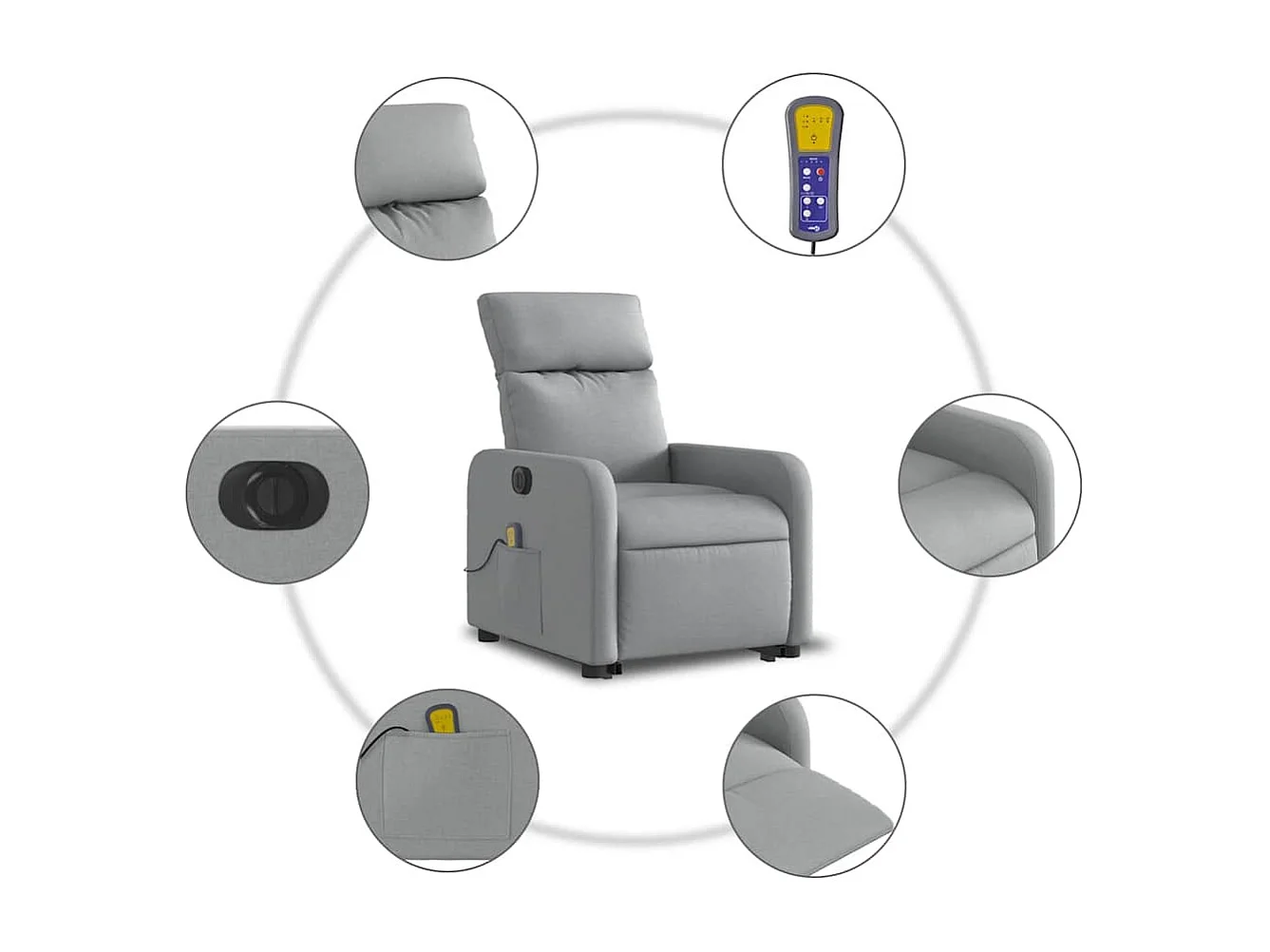 Elektrischer Massagesessel mit Aufstehhilfe Hellgrau Stoff SHL23357