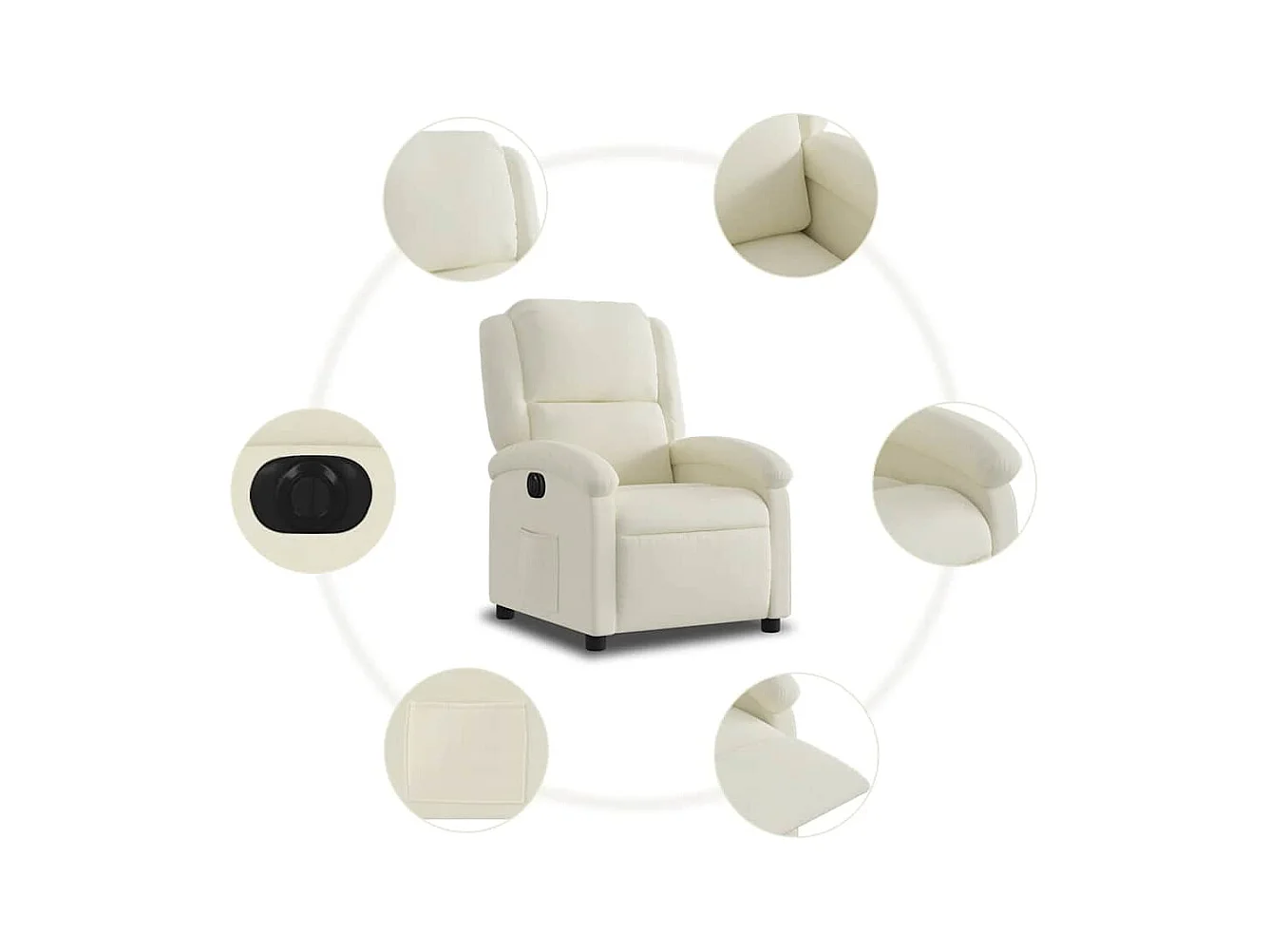 Sillón de relax | Silla | Sillón reclinable eléctrico de terciopelo blanco crema SHL9524