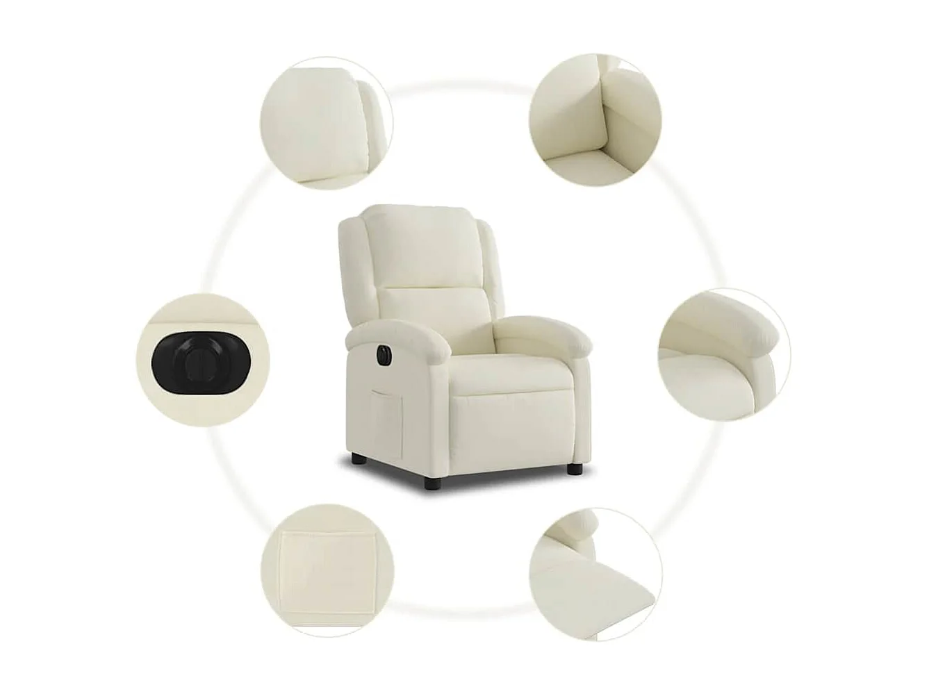 Relaxsessel Elektrisch | Lounge Sessel indoor Creme Samt SHL22146