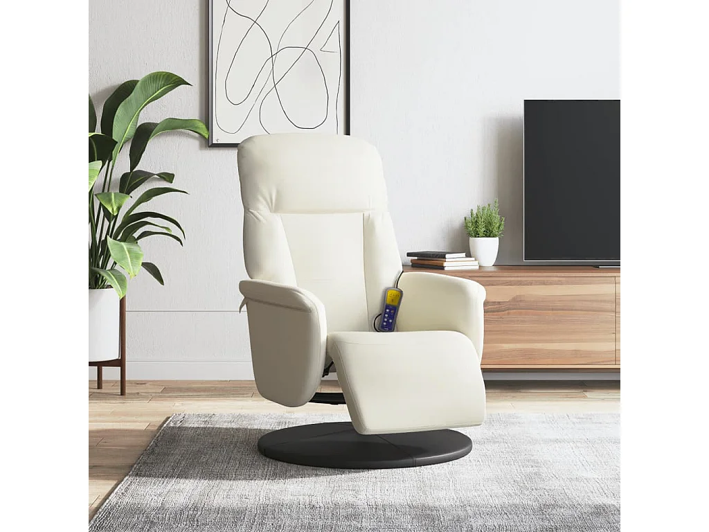 Fauteuil inclinable-Fauteuil salon de massage avec repose-pieds crème velours SHL4622