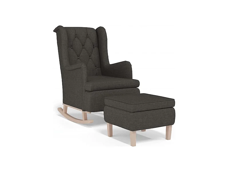 Sillón de salón con patas mecedoras y taburete de tela gris oscuro SHL9088