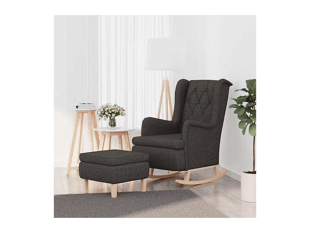 Sillón de salón con patas mecedoras y taburete de tela gris oscuro SHL9088