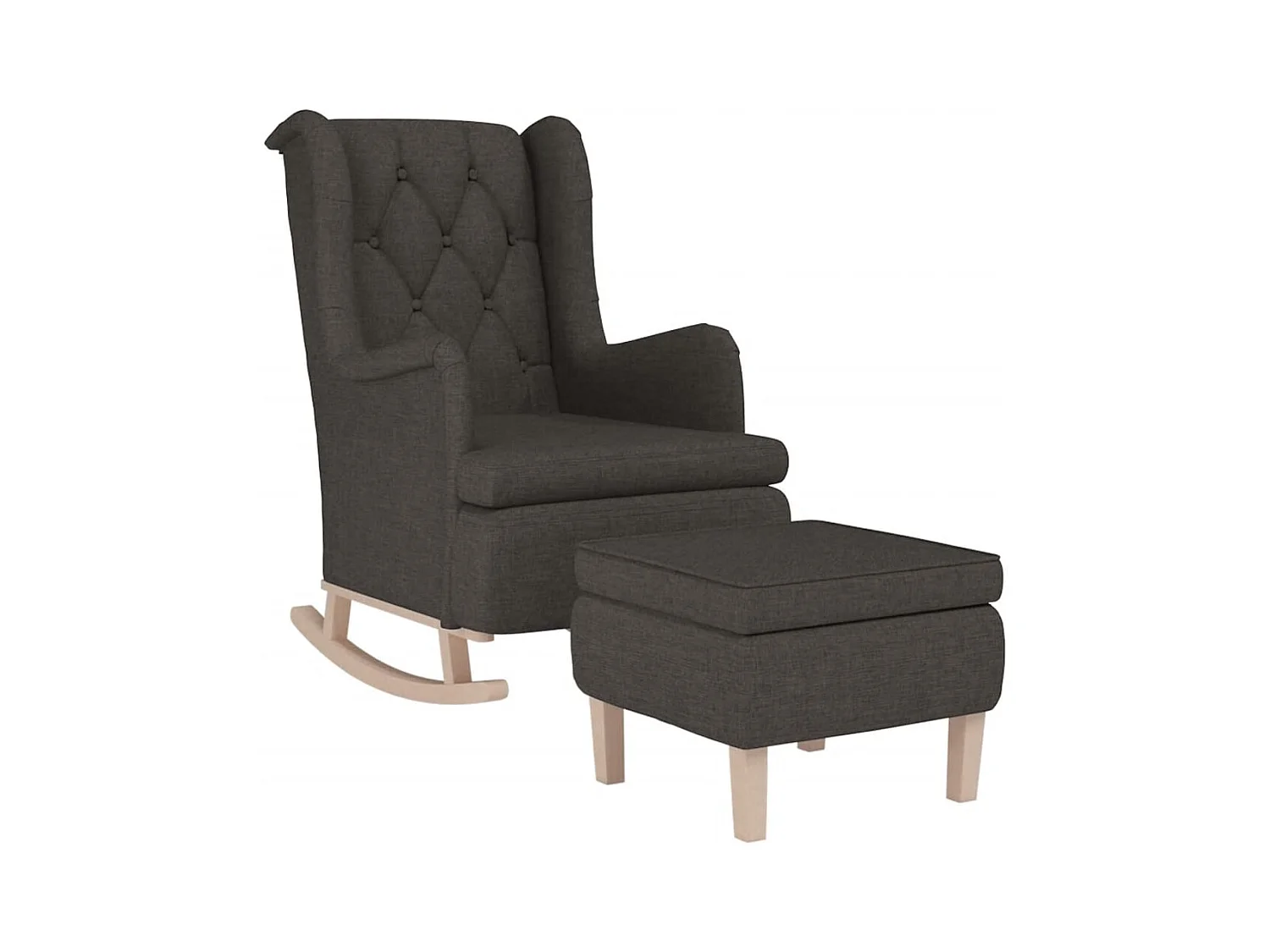 Sillón de salón con patas mecedoras y taburete de tela gris oscuro SHL9088