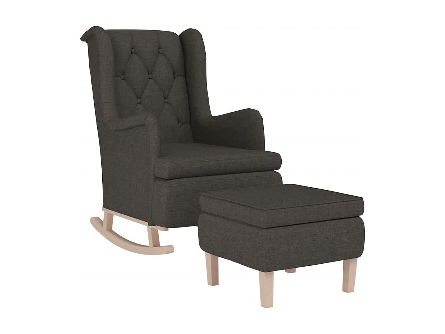 Sillón de salón con patas mecedoras y taburete de tela gris oscuro SHL9088