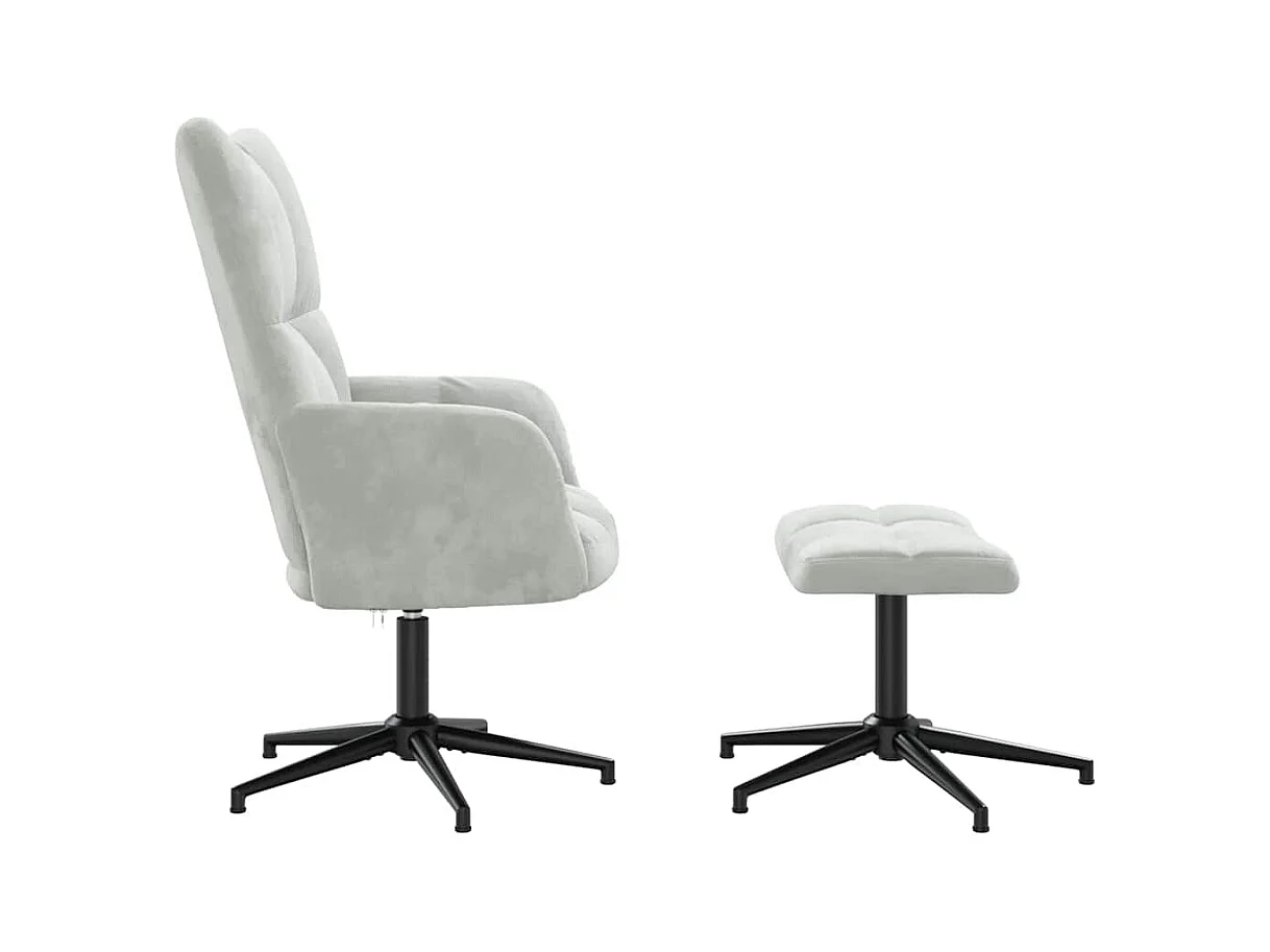 Sillón de relax | Silla de relax con taburete de terciopelo gris claro SHL2257