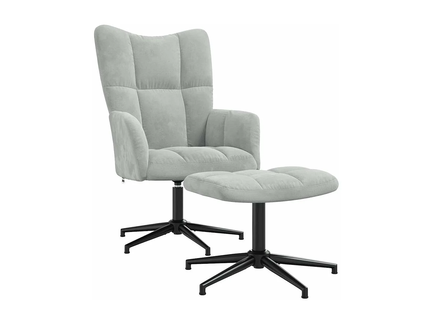 Relaxsessel mit Hocker | Lounge Sessel Hellgrau Samt SHL31699