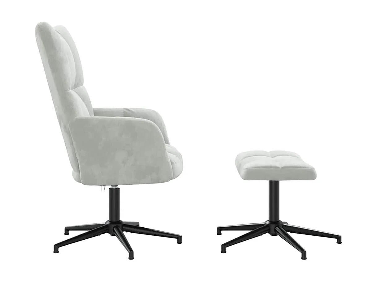 Relaxsessel mit Hocker | Lounge Sessel Hellgrau Samt SHL31699