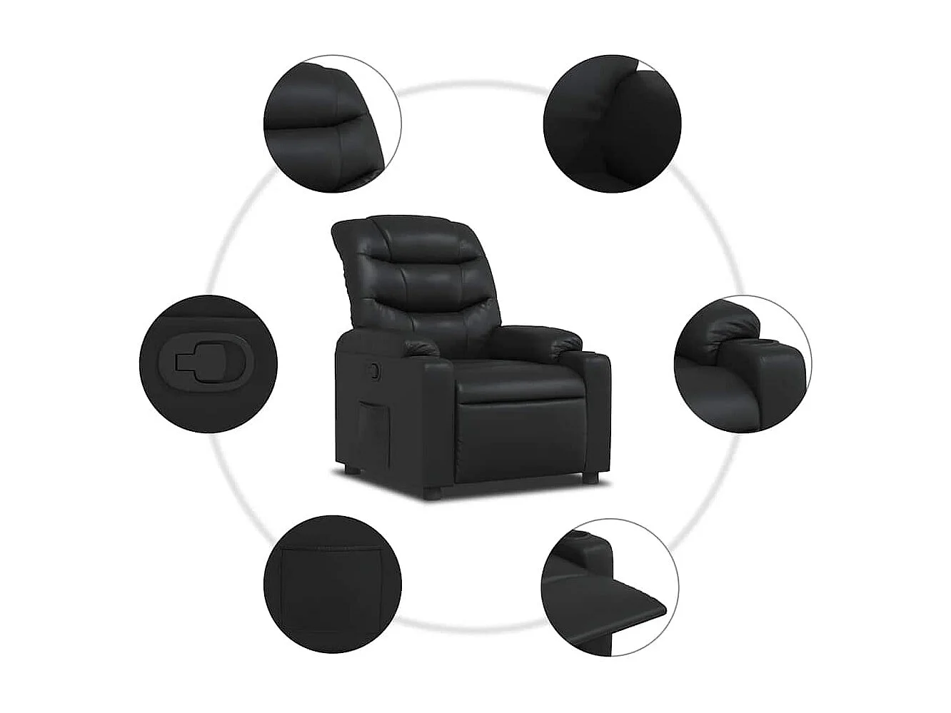 Sillón de relax | Sillón reclinable de cuero sintético negro SHL2860