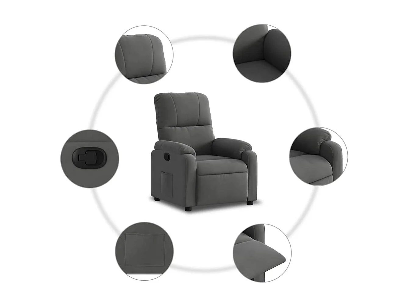 Poltrona Reclinável | Poltrona Confortável Relax tecido de microfibra cinza-escuro SHL600496